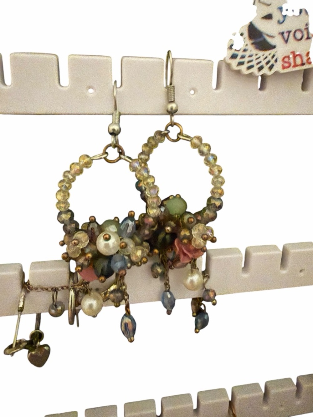 Source Unknown Pastel Multi-Bead Hoop Earrings with Dangle Charms